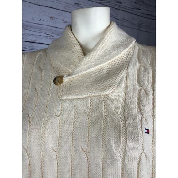 Tommy Hilfiger Men's Shawl Collar Cream Pullover Sweater Luxury Knit size XL - Picture 8 of 11